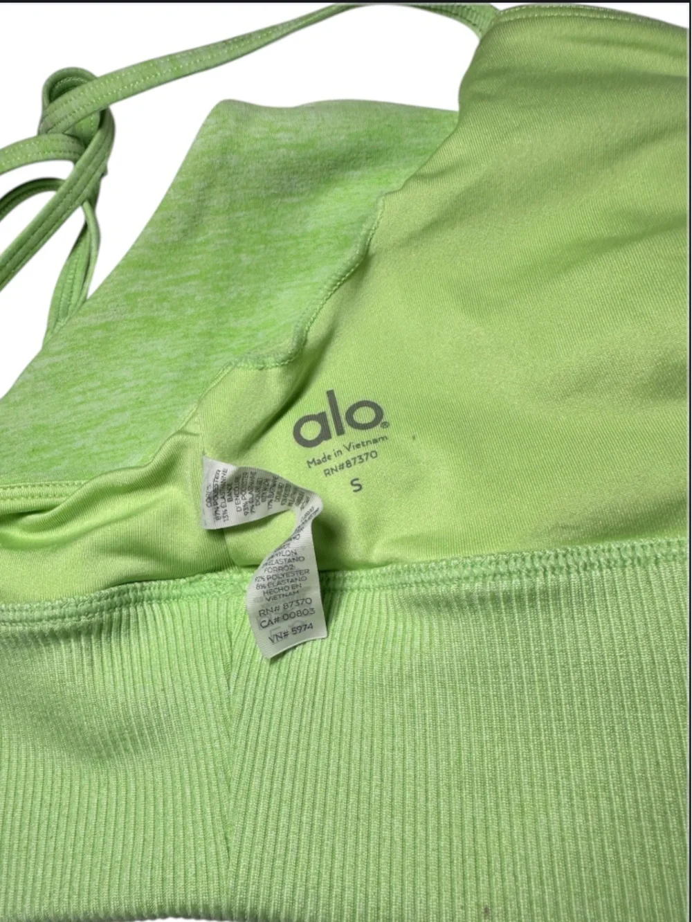Alo Yoga Alosoft Lavish Bra Neon Lime Heather Green Strappy S